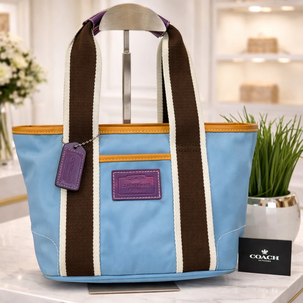 Coach 6260 Y2K Daisy Hampton Mini Blue Tote with Purple and‎ Brown Accents